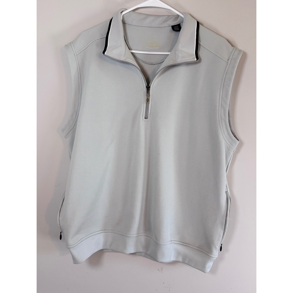 Callaway Mens Golf Vest Large Gray Waffle Knit Quarter Zip Sleeveless Pullover